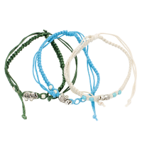 ANP8188 3-PIECE COLOURED STRING ANKLETS W/ELEPHANTS