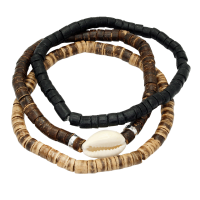 3PIECE NATURALS COCO BEAD BRACELETS SET W/ COWRIE SHELL