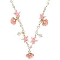 P8306 PEARL NECKLACE W/ PINK STARFISH & CLAM