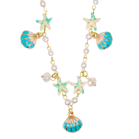 P8307 PEARL NECKLACE W/ BLUE STARFISH & CLAM