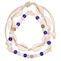2 PIECE COWRIE SHELL & STARFISH BEAD ANKLET