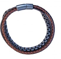 3 STRAND BRACELET W/ CHAIN, 2 BROWN LEATHER STRANDS