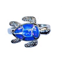BLUE IMITATION OPAL TURTLE RING (L)