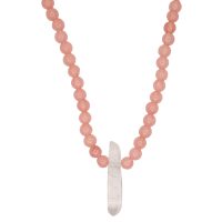 DAINTY ROSE QUARTZ BEADED CHOKER W/ ROUGH CLEAR CRYSTAL POINT