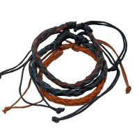 SET OF 3 ROUND PLAIT LEATHER NATURAL BRACELETS