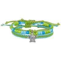 3 STRAND AQUA & GREEN TURTLE BRACELET SET