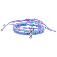3 STRAND AQUA & PURPLE SEAHORSE BRACELET SET