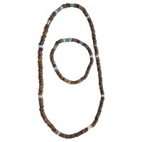 COCONUT BEADED SET W/ HEMATITE & BLUE BEADS