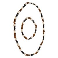 COCONUT, SHELL & BLK BEADED CHOKER BRACELET SET