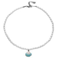PEARL CHOKER W/ BLUE CLAM