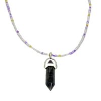 PURPLE SEED BEAD CHOKER W/ AMETHYST POINT