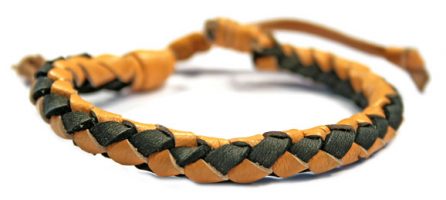 BLACK /TAN PLAIT LEATHER TIE BRACELET