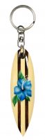 WOOD W/ BLUE FLOWER SURFBOARD KEYRING