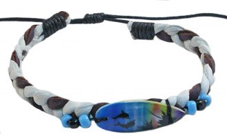 SURFBOARD BROWN & WHITE PLAITED CORD BRACELET