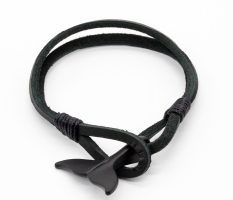 BLK WHALE TAIL LEATHER BRACELET