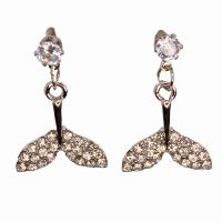 SPARKLY WHALE TAIL EARRINGS W/ CRYSTAL STUD