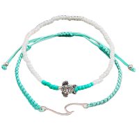 SET OF 2 AQUA WAVE & TURTLE ANKLETS
