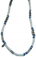 WHITE HEISHIE SHELL W/ METAL WAVE FEATURE BEADS AND BLUE BEADS