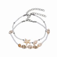 SET OF 2 SEED BEAD & SEASHELL ANKLETS