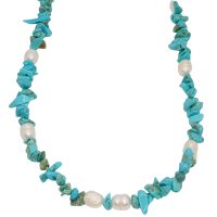 TURQUOISE CHIP CHOKER W/ PEARLS