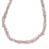 ROSE QUARTZ CHIP CHOKER W/ PEARLS