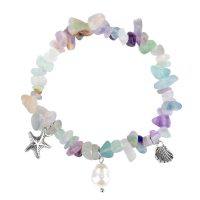 FLUORITE CHIP BRACELET W/ STARFISH, PEARL & SHELL CHARMS