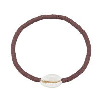 EARTHY BROWN HEISHI BRACELET W/ COWRIE SHELL