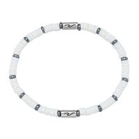 WHITE SHELL & HEMATITE BRACELET W/ CYCLINDER WAVE BEADS