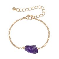 GOLD CHAIN W/ ROUGH CUT AMETHYST CHUNK BRACELET