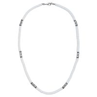 WHITE SHELL & HEMATITE PENDANT W/ WAVE BEADS