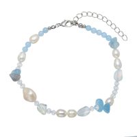 AQUAMARINE, BLUE JADE, OPALITE & FRESH WATER PEARL ANKLET