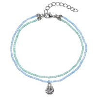 2 STRAND PASTEL OCEAN TONE ANKLET W/ SEASHELL