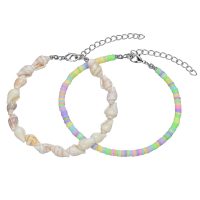 RAINBOW HEISHI & SEASHELL ANKLET SET