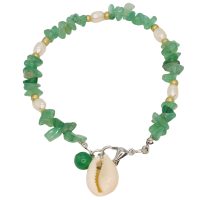 AVENTURINE & PEARL BRACELET W/ COWRIE SHELL
