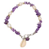 AMETHYST & PEARL BRACELET W/ COWRIE SHELL