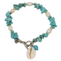TURQUOISE & PEARL BRACELET W/ COWRIE SHELL