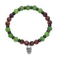 “LOCALS ONLY” JADE & WOOD BEADED BRACELET