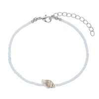 WHITE SEED BEAD & SEASHELL ANKLET