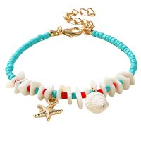 AQUA BEAD, SHELL AND SEA-STAR ANKLET