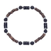 COCONUT, LAVA, OBSIDIAN & HEMATITE BEADED BRACELET