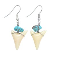 RESIN SHARK TOOTH & TURQUOISE CHIP EARRINGS