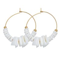 WHITE SHELL CHIP GOLD HOOPS