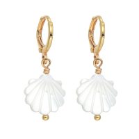 GOLD HOOP MOTHER OF PEARL SHELL EARRINGS
