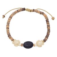 COCONUT BEAD ANKLET W/ TURTLES & LAVA STONE