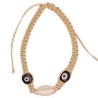 COWRIE SHELL & EVIL EYE NATURAL ROPE ANKLET