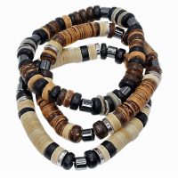 SET OF 3 CHUNKY LIGHT COCONUT & HEMATITE BRACELETS