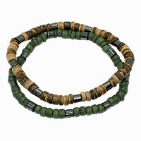 SET OF 2 KHAKI & BROWN COCONUT BRACELETS