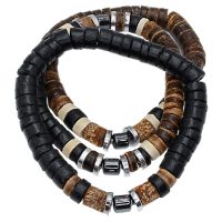 SET OF 3 CHUNKY DARK COCO & HEMATITE BRACELETS