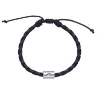 BLK PLAITED SYNTHETIC LEATHER BRACELET W/ WAVE COMPONENT