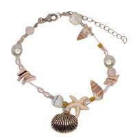 CLAM, SHELL CHIP, PEARL & STARFISH BRACELET